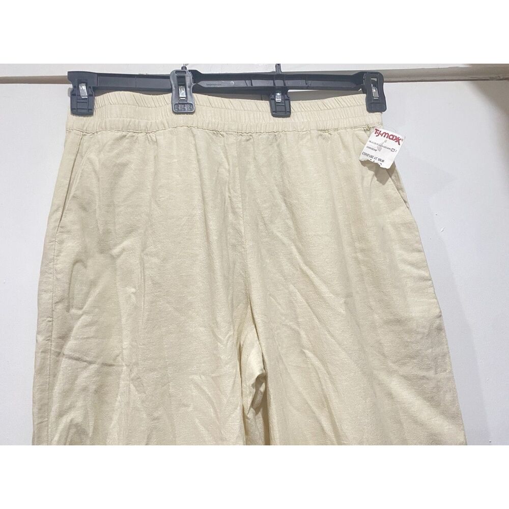 MARINE LAYER Allison Hemp Blend Pants Women Large Beige Wide Legs Elastic Waist - Picture 4 of 8